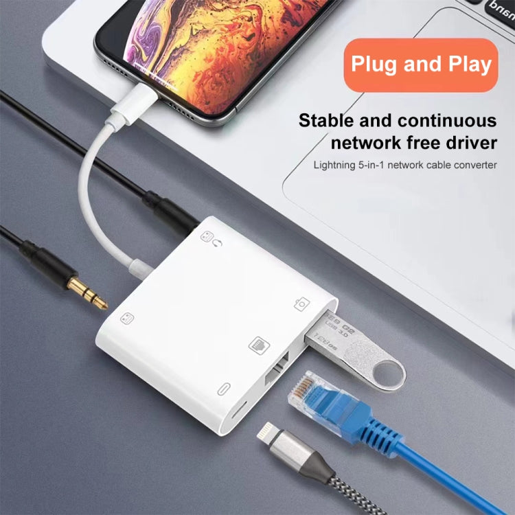 Adattatore S-330 5 in 1 da 8 pin maschio a 8 pin / USB 3.0 / RJ45 / femmina da 3,5 mm, S-330