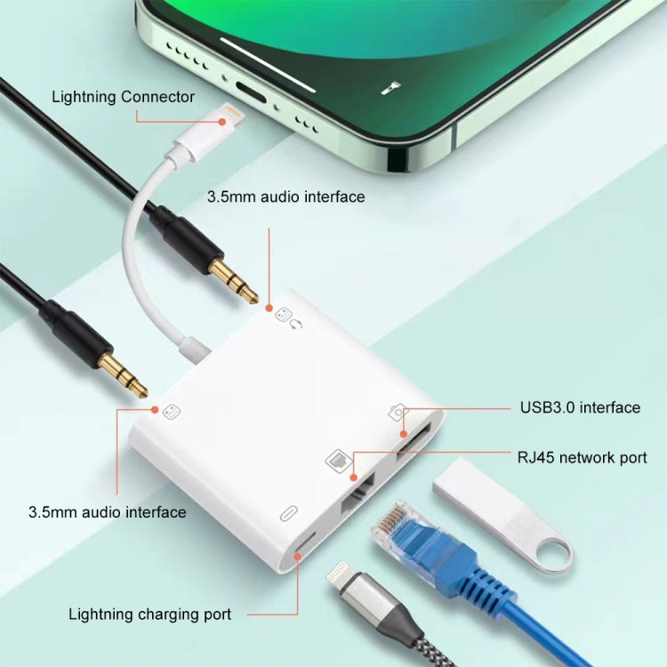 Adattatore S-330 5 in 1 da 8 pin maschio a 8 pin / USB 3.0 / RJ45 / femmina da 3,5 mm, S-330