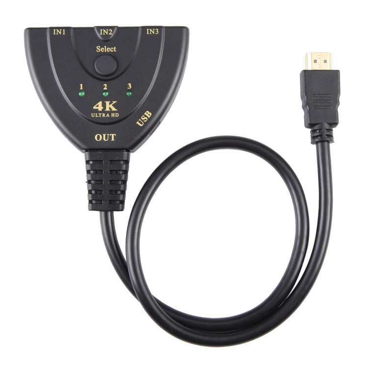 Switcher HDMI 3 x 1 4K 30Hz con cavo HDMI Pigtail, supporto alimentazione esterna, External Power Supply