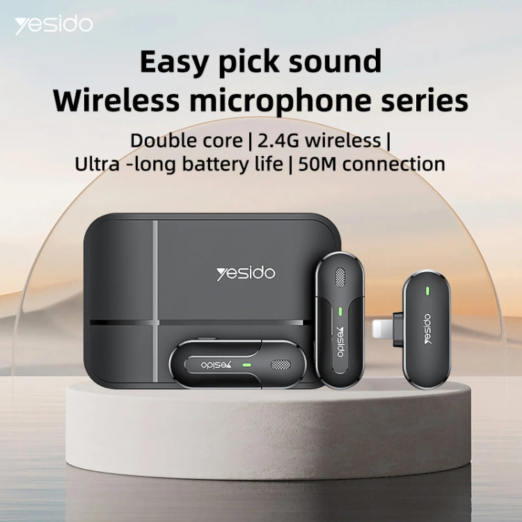 YESIDO KR16 Ricevitore per microfono lavalier wireless 2 in 1 a 8 pin con scatola di ricarica, KR16