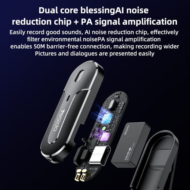 YESIDO KR17 Ricevitore microfono lavalier wireless 2 in 1 di tipo C con scatola di ricarica, KR17