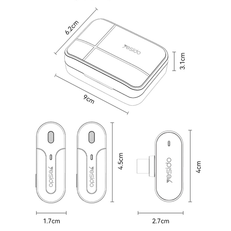 YESIDO KR17 Ricevitore microfono lavalier wireless 2 in 1 di tipo C con scatola di ricarica, KR17