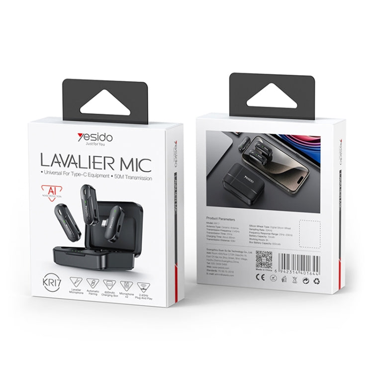 YESIDO KR17 Ricevitore microfono lavalier wireless 2 in 1 di tipo C con scatola di ricarica, KR17
