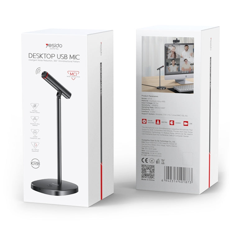 Microfono USB con cancellazione del rumore da tavolo omnidirezionale YESIDO KR18 a 360 gradi, KR18