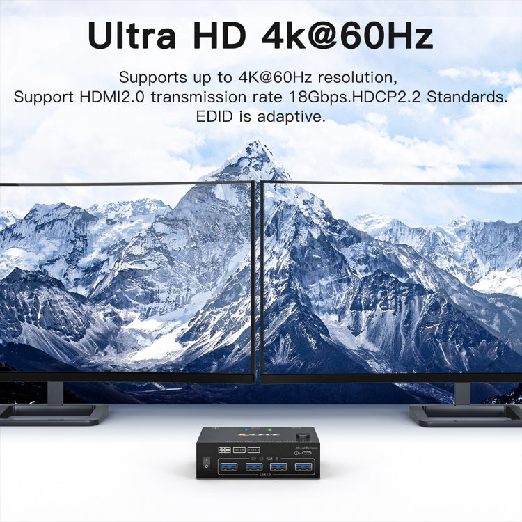 KC-KVM202AS Switcher KVM a doppio display USB 3.0 USB 3.0 4K 60HZ Supporto per schermata di blocco analogico EDID, KC-KVM202AS