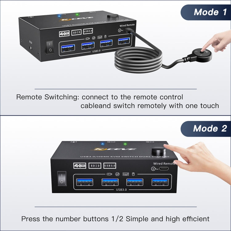 KC-KVM202AS Switcher KVM a doppio display USB 3.0 USB 3.0 4K 60HZ Supporto per schermata di blocco analogico EDID, KC-KVM202AS