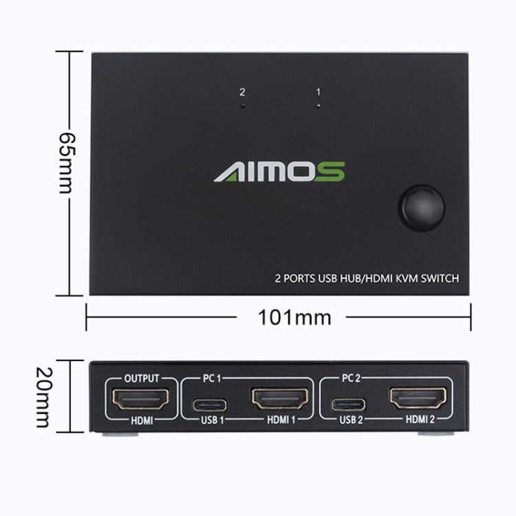 AIMOS AM-KVM201CC Switch KVM HDMI HUB USB a 2 porte senza cavo di prolunga