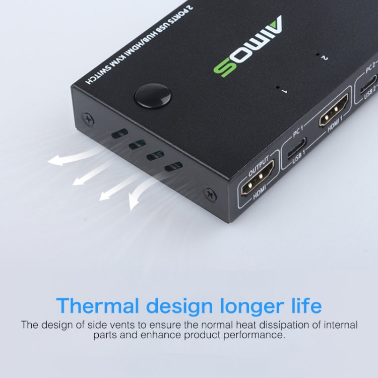 AIMOS AM-KVM201CC Switch KVM HDMI HUB USB a 2 porte senza cavo di prolunga