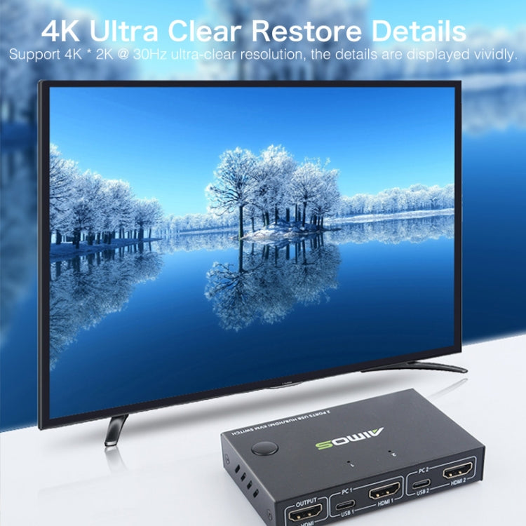 AIMOS AM-KVM201CC Switch KVM HDMI HUB USB a 2 porte senza cavo di prolunga