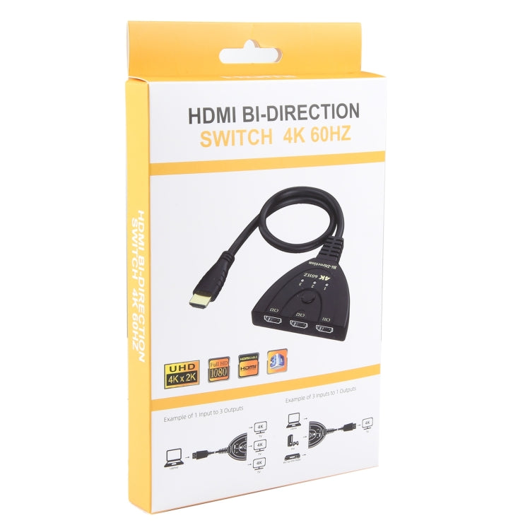 Switcher bidirezionale HDMI 3 x 1 4K 60Hz con cavo HDMI Pigtail, Bi-Direction
