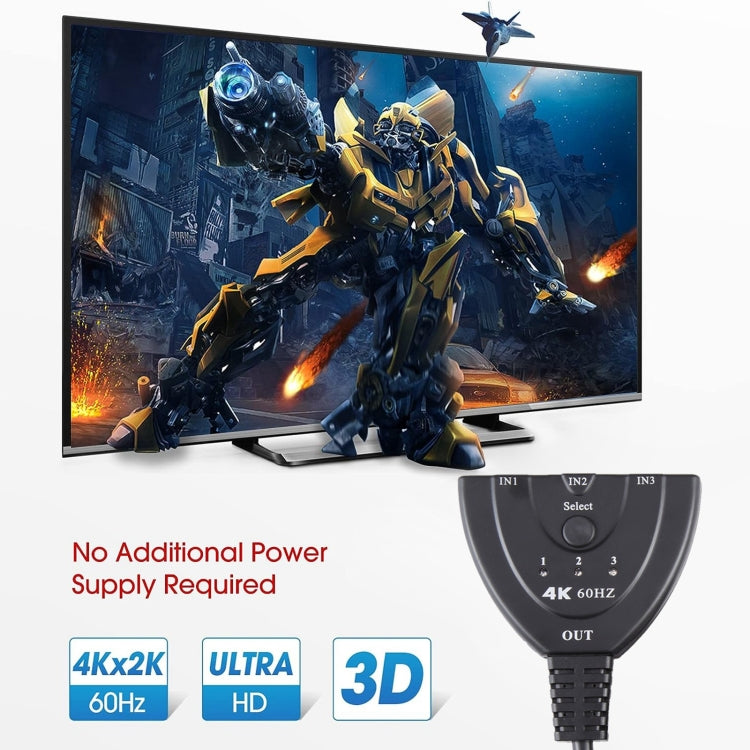 Switcher HDMI 3 x 1 4K 60Hz con cavo HDMI Pigtail, YUV4:4:4 HDR
