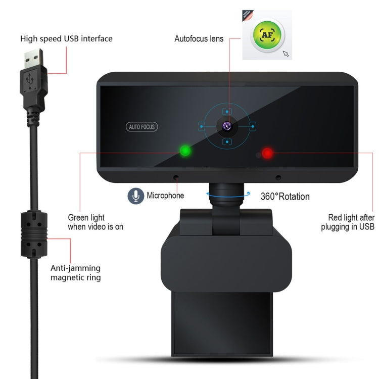 Webcam video con messa a fuoco automatica HD 1080P da 5,0 megapixel