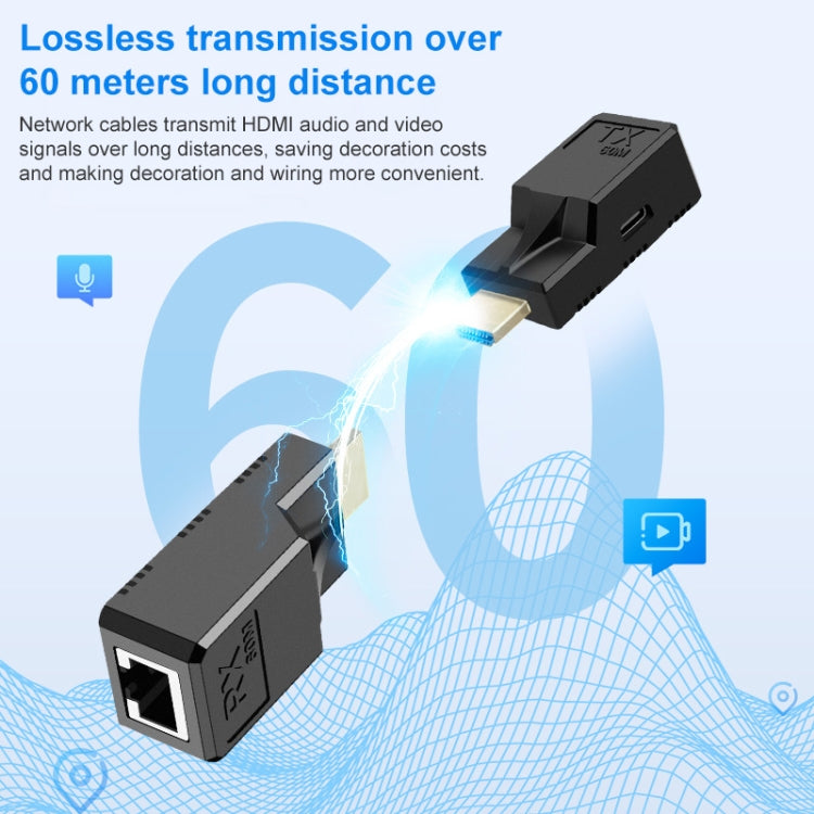 Estensore di rete da RJ45 a HDMI da 60 m, con cavo, RJ45 to HDMI 60m, with Cable