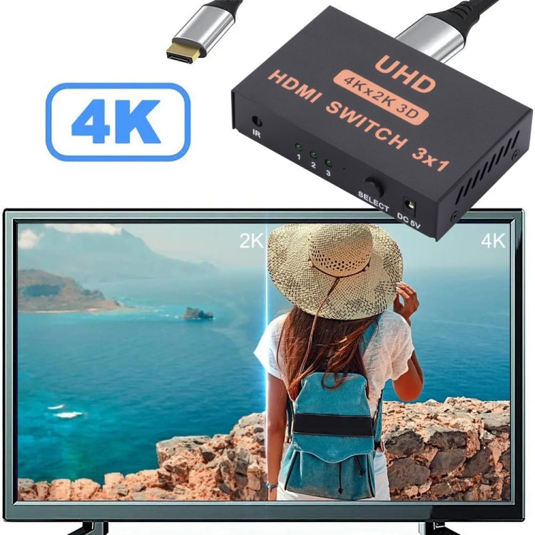 Switch HDMI Switch video HD 3 in 1 uscita 4Kx2K, con telecomando, 3 into 1 out, with Remote Control