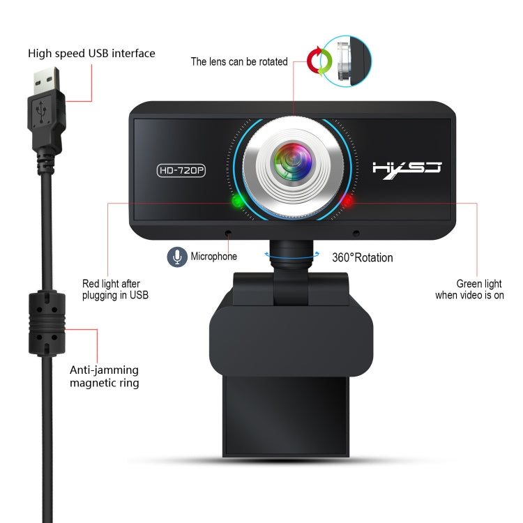 HXSJ S90 Webcam HD 30fps 1 Megapixel 720P per desktop/laptop/Android TV, con microfono fonoassorbente da 8 m, lunghezza cavo: 1,5 m, S90