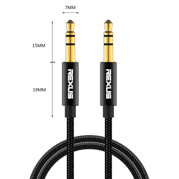 REXLIS 3629 Cavo audio jack AUX per autoradio da 3,5 mm maschio a maschio placcato oro per dispositivi digitali standard AUX da 3,5 mm, lunghezza: 1 m, Length: 1m