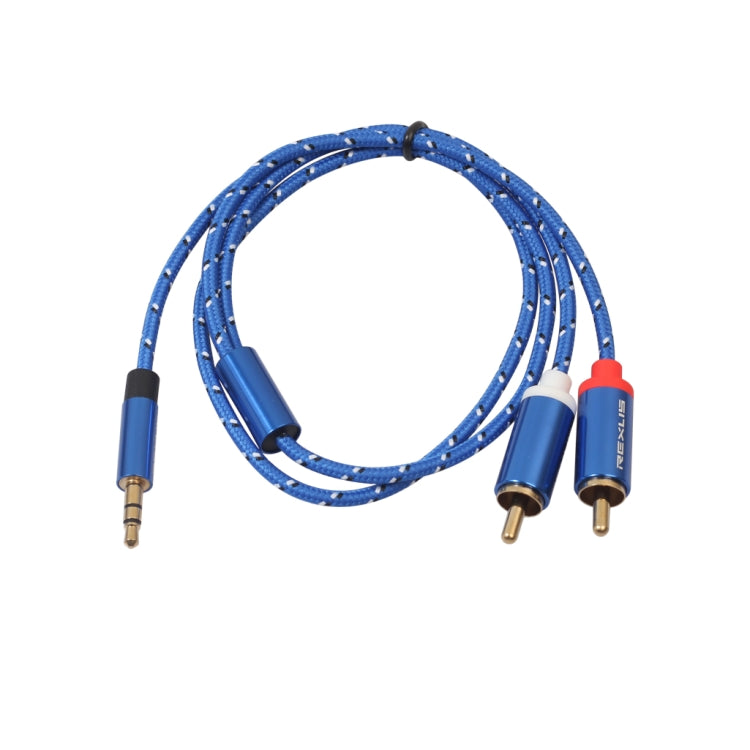 REXLIS 3610 Cavo audio intrecciato in cotone blu con spina placcata oro da maschio a doppio RCA da 3,5 mm per altoparlante attivo con interfaccia di ingresso RCA, lunghezza: 0,5 m, Length: 0.5m