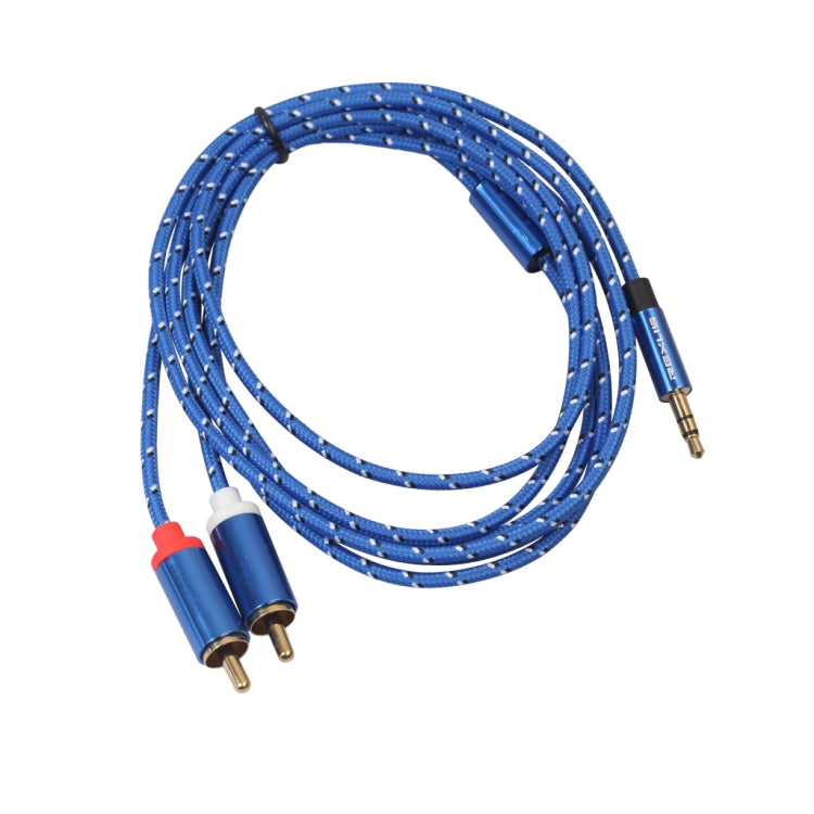 REXLIS 3610 Cavo audio intrecciato in cotone blu con spina placcata oro da maschio a doppio RCA da 3,5 mm per altoparlante attivo con interfaccia di ingresso RCA, lunghezza: 1,8 m, Length: 1.8m