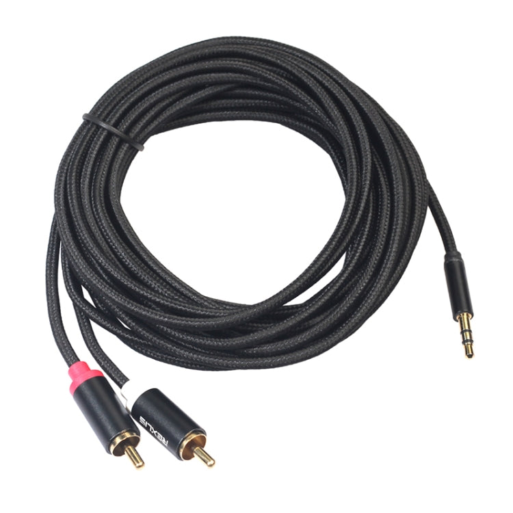 REXLIS 3635 Cavo audio intrecciato in cotone nero con spina placcata oro da maschio a doppio RCA da 3,5 mm per altoparlante attivo con interfaccia di ingresso RCA, lunghezza: 10 m, Length: 10m