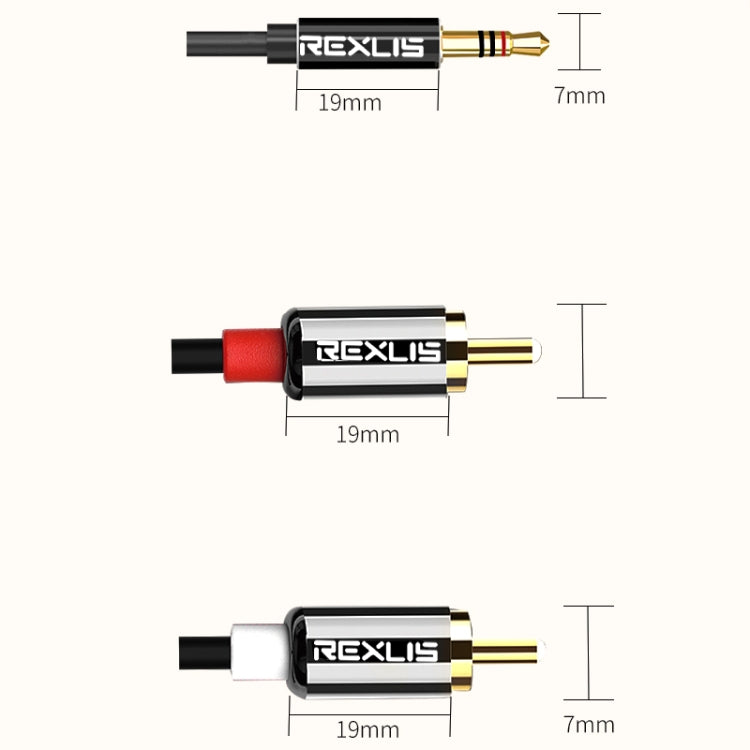 REXLIS 3635 Cavo audio intrecciato in cotone nero con spina placcata oro da maschio a doppio RCA da 3,5 mm per altoparlante attivo con interfaccia di ingresso RCA, lunghezza: 10 m, Length: 10m