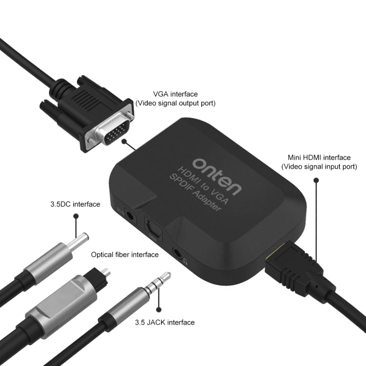 Onten 35165 Convertitore audio da HDMI a VGA + ottico per altoparlante/TV/computer