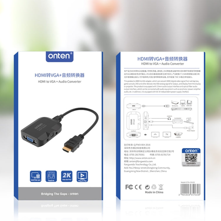Onten 35165 Convertitore audio da HDMI a VGA + ottico per altoparlante/TV/computer