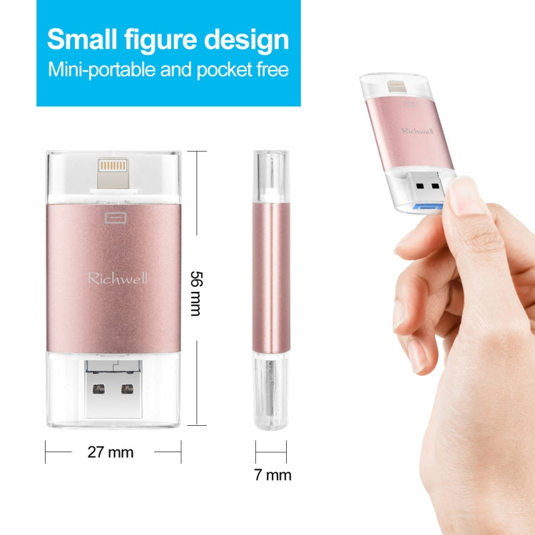 Richwell 3 in 1 128G Type-C + 8 Pin + USB 3.0 Disco flash push-pull con doppia copertura in metallo con funzione OTG