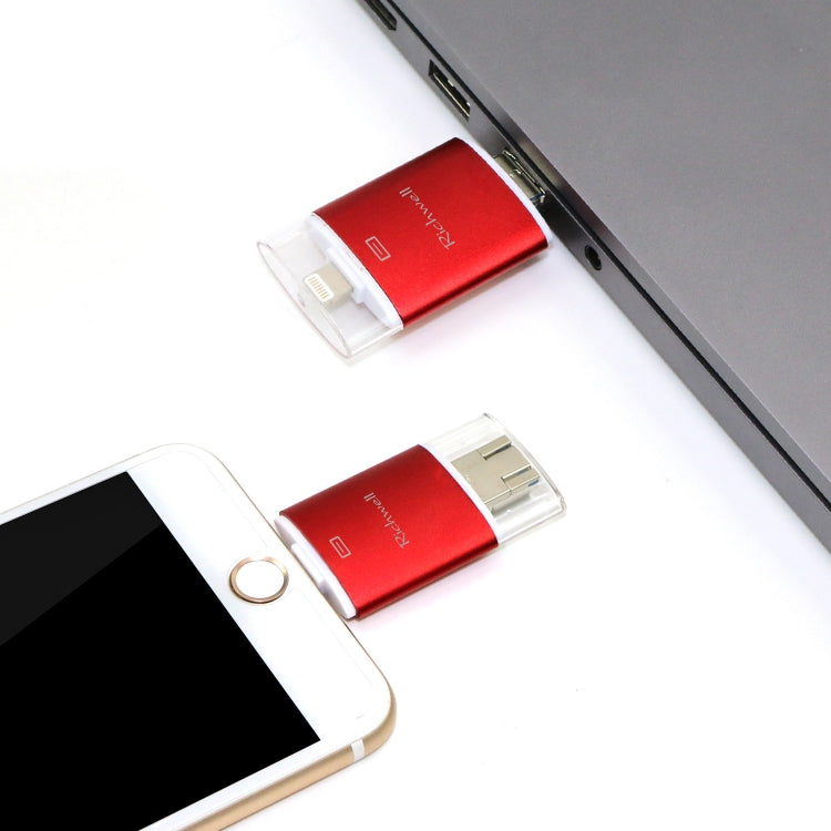 Richwell 3 in 1 128G Type-C + 8 Pin + USB 3.0 Disco flash push-pull con doppia copertura in metallo con funzione OTG