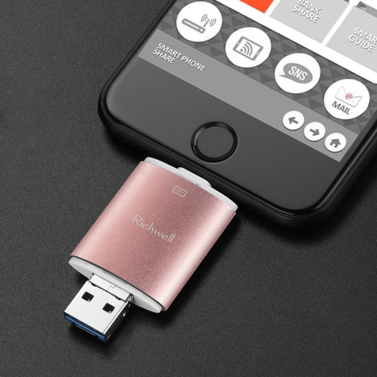 Richwell 3 in 1 128G Type-C + 8 Pin + USB 3.0 Disco flash push-pull con doppia copertura in metallo con funzione OTG