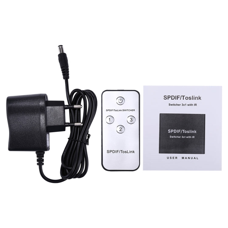 NK-3X1 Full HD SPDIF / Toslink Estensore commutatore audio ottico digitale 3 x 1 con telecomando IR, SPDIF/Toslink Digital 3x1