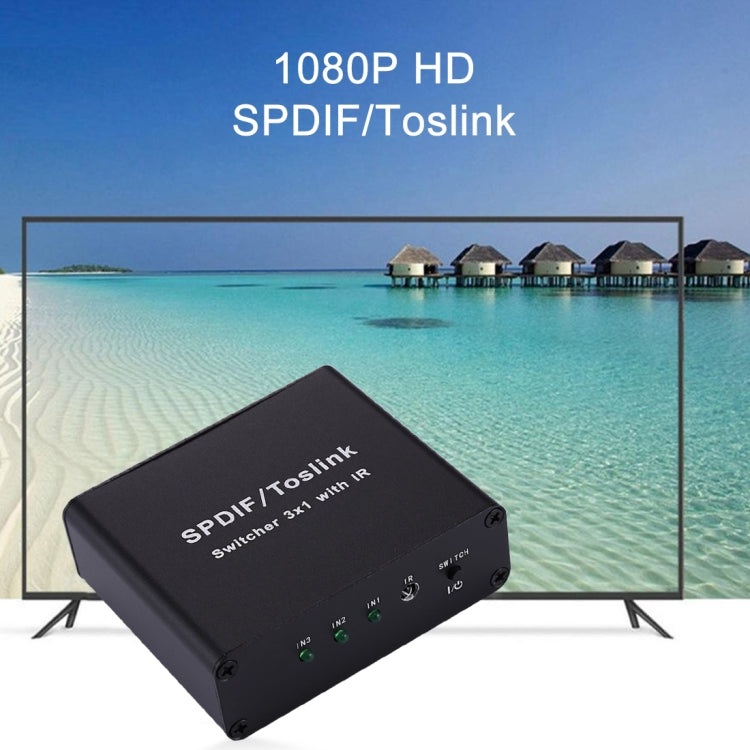 NK-3X1 Full HD SPDIF / Toslink Estensore commutatore audio ottico digitale 3 x 1 con telecomando IR, SPDIF/Toslink Digital 3x1