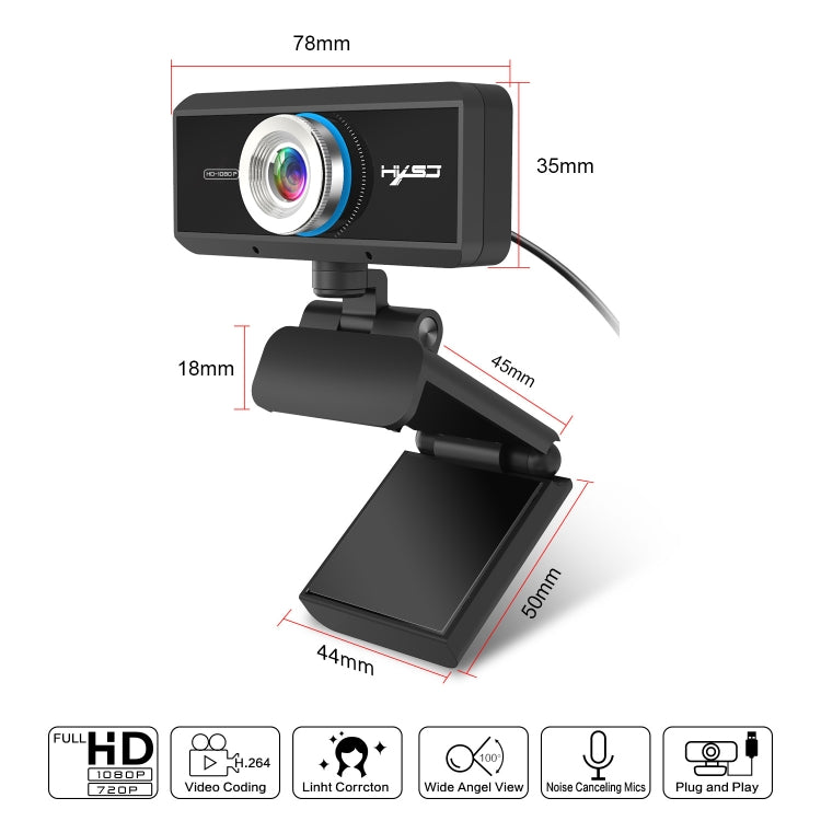 HXSJ S4 1080P videocamera per PC webcam con messa a fuoco manuale HD regolabile da 180 gradi con microfono