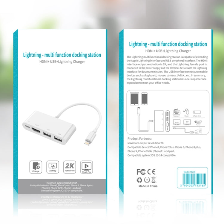 75216 Convertitore video HD 4 in 1 da 8 pin a HDMI + ricarica 8 pin + 2 porte USB, 75216
