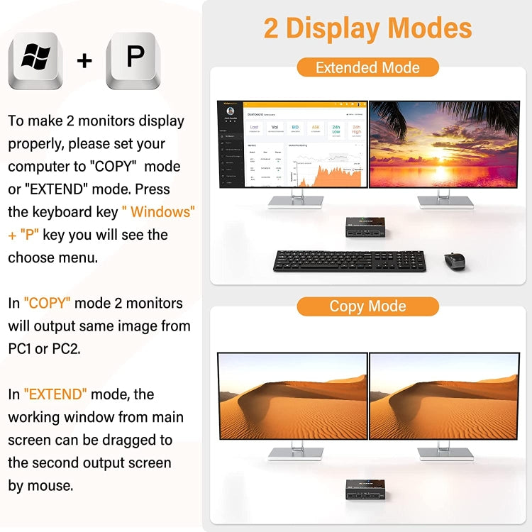 Switch KVM DP 3DP+3DP KC-KVM202DPA-USB2.0, KC-KVM202DPA