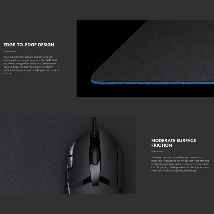 Tappetino per mouse da gioco E-sport morbido in tessuto Logitech G640, dimensioni: 46 x 40 cm, G640 Cloth Soft