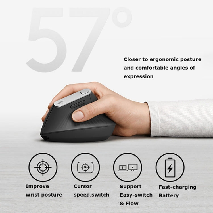 Logitech MX Vertical 4000 DPI USB-C/Type-C + Unifying + Bluetooth Mouse ottico verticale wireless ergonomico a tre modalità, MX Vertical