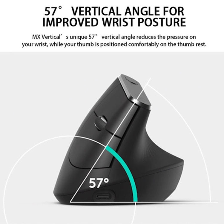 Logitech MX Vertical 4000 DPI USB-C/Type-C + Unifying + Bluetooth Mouse ottico verticale wireless ergonomico a tre modalità, MX Vertical