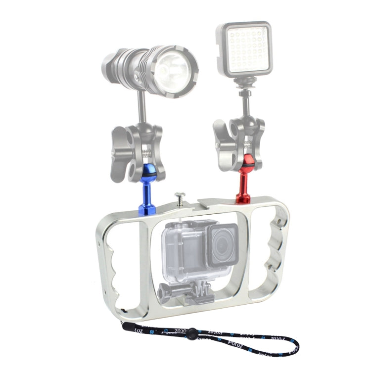 PULUZ Doppio braccio per luce subacquea portatile CNC in alluminio con cordino per GoPro Hero11 Black / HERO10 Black / HERO9 Black /HERO8 / HERO7 /6 /5 /5 Session /4 Session /4 /3+ /3 /2 /1, Insta360 ONE R, DJI Osmo Action e altre action camera