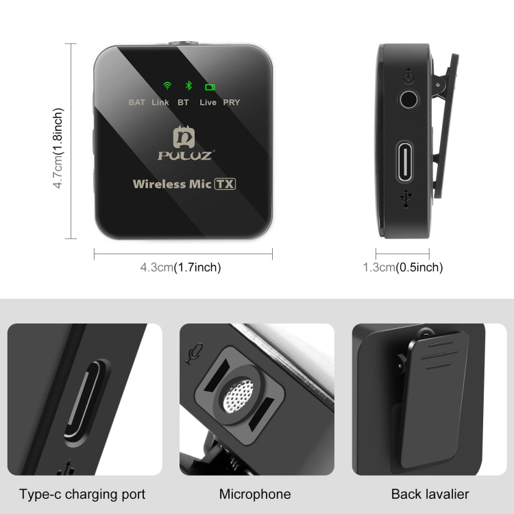 Microfono lavalier wireless PULUZ 2 TX + 1 RX, 2 TX + 1 RX