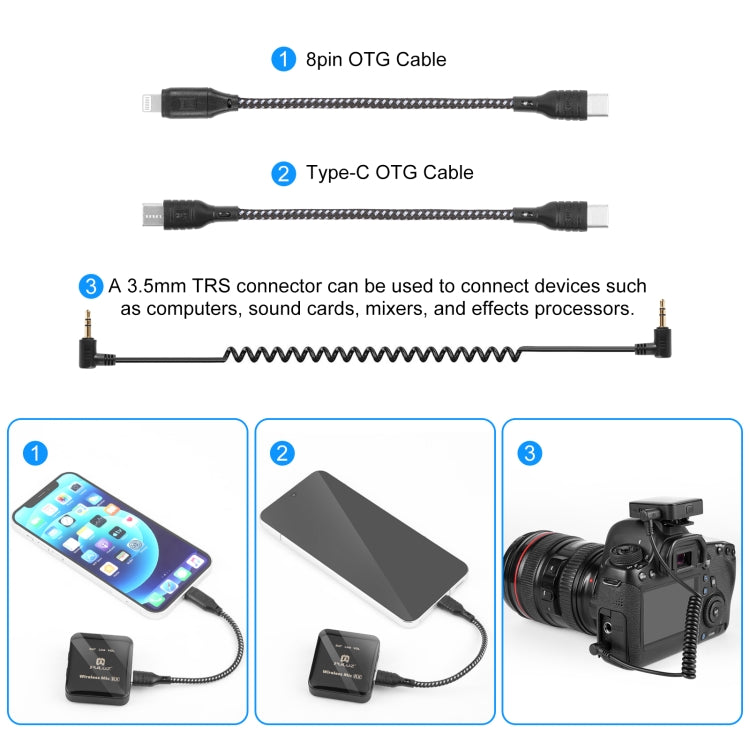 Microfono lavalier wireless PULUZ 2 TX + 1 RX, 2 TX + 1 RX