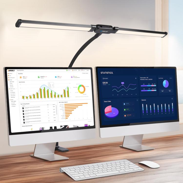 PULUZ Lampada da scrivania con clip a doppia testa a LED con tubo a collo d'oca