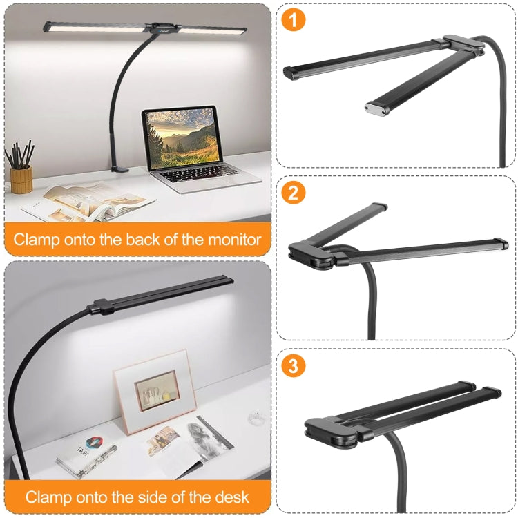 PULUZ Lampada da scrivania con clip a doppia testa a LED con tubo a collo d'oca