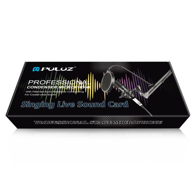 PULUZ Microfono a condensatore Studio Broadcast Kit microfono professionale per canto con braccio a forbice a sospensione e supporto antiurto in metallo e scheda audio USB, Microphone Kits (Black), Microphone Kits (Gold), Microphone Kits (Silver)
