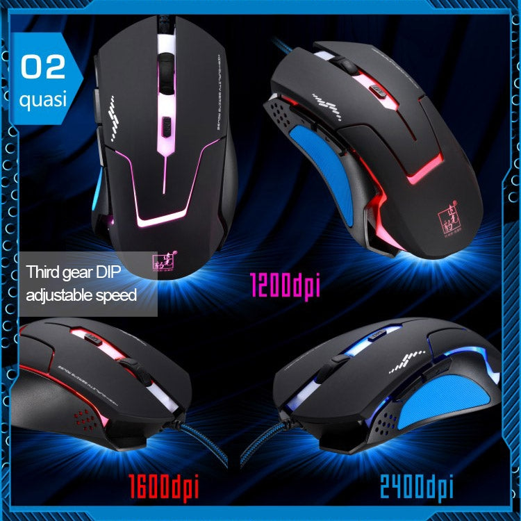 Mouse ottico USB da gioco T7 cablato a 3 colori modificabili 1200 DPI 1600 DPI 2400 DPI, T7
