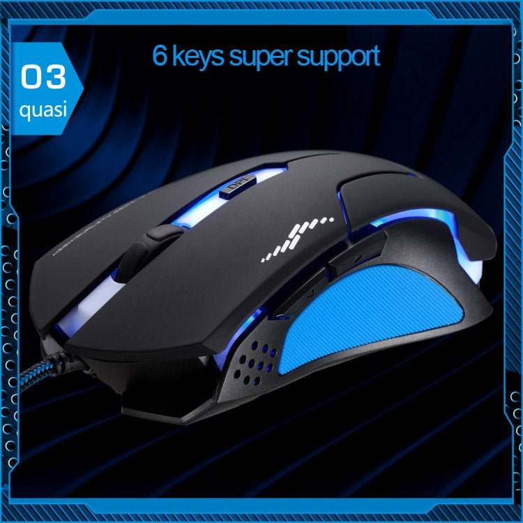 Mouse ottico USB da gioco T7 cablato a 3 colori modificabili 1200 DPI 1600 DPI 2400 DPI, T7