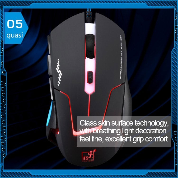 Mouse ottico USB da gioco T7 cablato a 3 colori modificabili 1200 DPI 1600 DPI 2400 DPI, T7