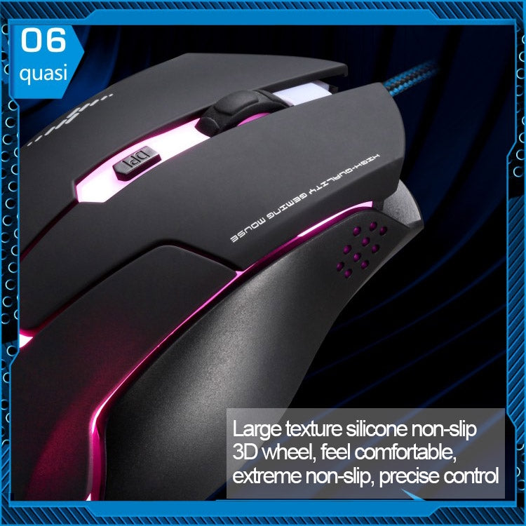 Mouse ottico USB da gioco T7 cablato a 3 colori modificabili 1200 DPI 1600 DPI 2400 DPI, T7