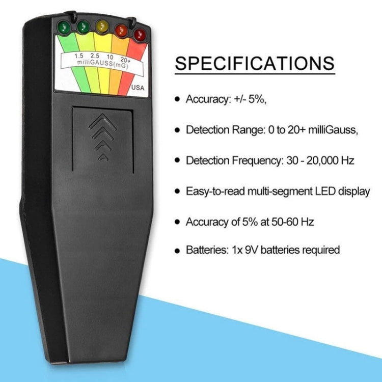 Tester per misuratori EMF con rilevatore di radiazioni elettromagnetiche a 5 LED, Style 2 White, Style 2 Black