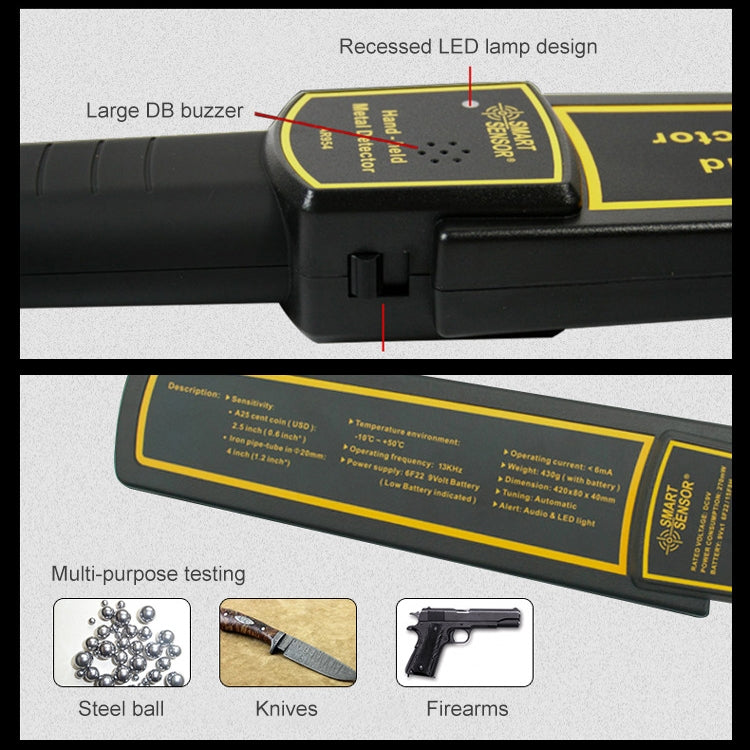 Metal detector di sicurezza portatile AR954, distanza di rilevamento: 60 mm, AR954