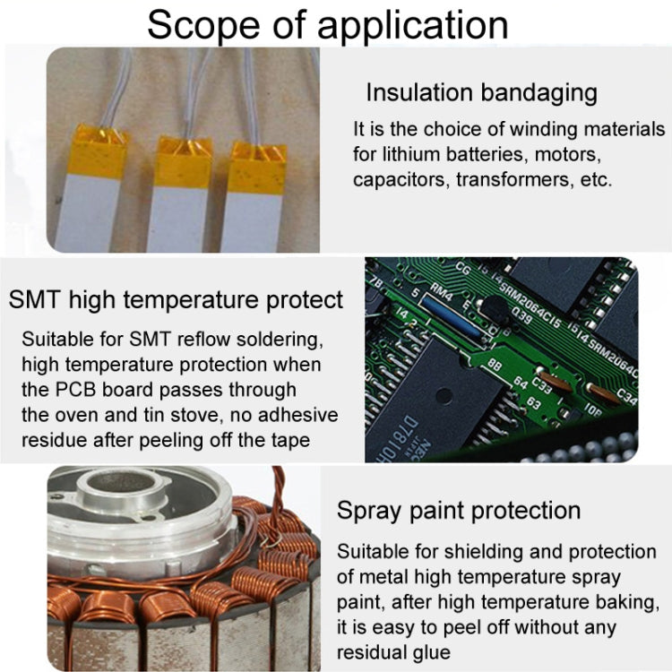 Nastro in poliimmide trasparente dedicato al calore da 10 mm resistente alle alte temperature con adesivo siliconico, lunghezza: 33 m, 10mm